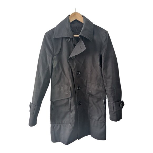 Mackage Womens Black Trench Spring Jacket Leather Trim , Satin Lining, Size 38 - Picture 1 of 8